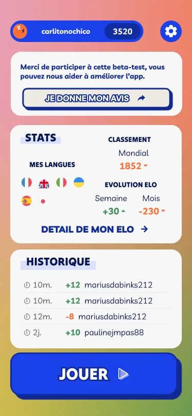 L'accueil de Quézaco : statistiques, classement et historique des duels.